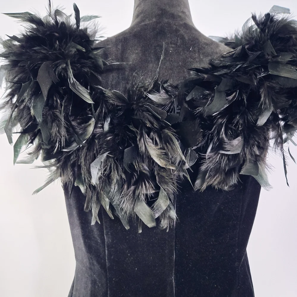 Velvet Feathered Cocktail Dress - Picture 8 of 14